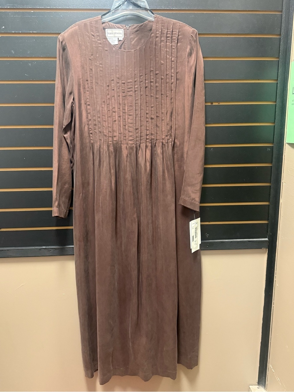 Karin Stevens Brown 100% Rayon Maxi Dress Long Sleeve Size 14 NWT